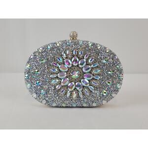 Ramla Evening Bag Crystal Silver Rhinestone Buckle Clutch Crossbody Bag